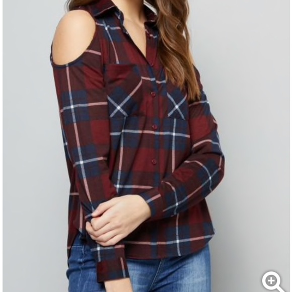 Tops - 3/$13 Plaid Cold Shoulder Top